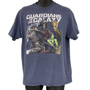 Marvel Guardians Of The Galaxy Blue T-Shirt Groot Gamora Nebula Drax Size Large